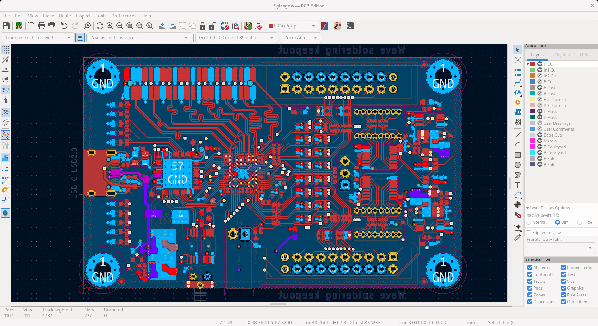 screenshot of KiCad software for circuit board design and prototyping