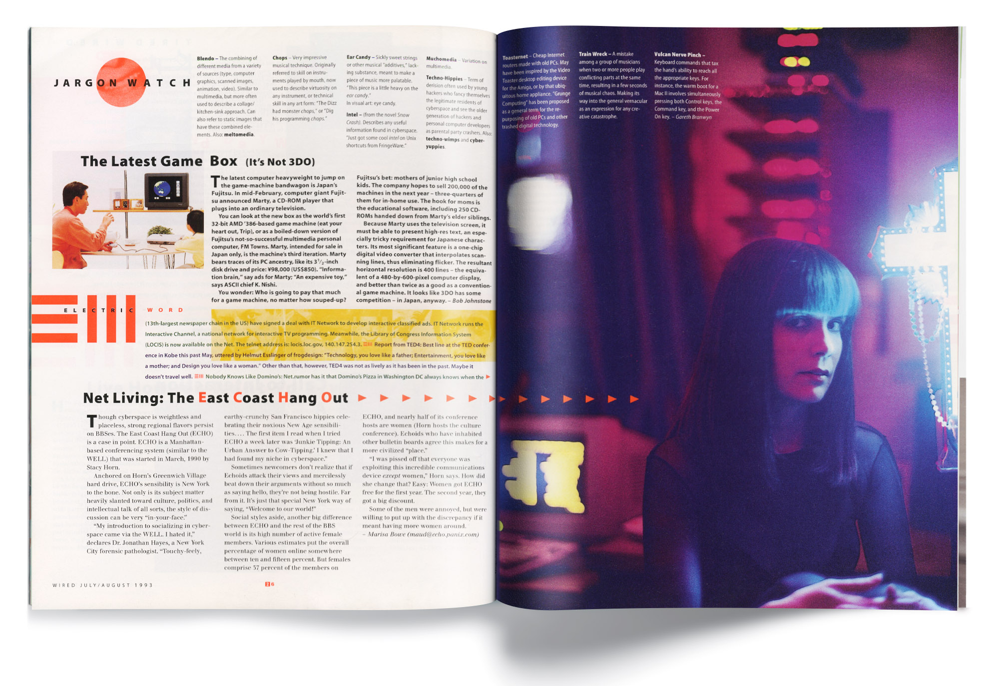 Wired magazine spread with a fill page photo of Horn